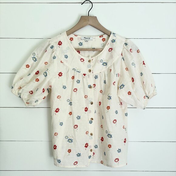 Madewell white button down top with flower pattern sz xs - Picture 1 of 4